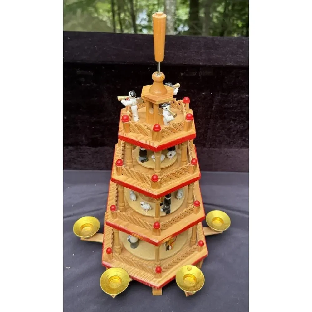 Vintage Lillian Vernon 4 Tier Wood Christmas Spinning Pyramid Complete